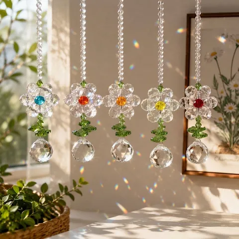 Acchiappasole a Fiore di Cristallo Creatore di Arcobaleno Scacciapensieri Prisma da Appendere Decorazione per Casa Giardino Ornamento Regalo