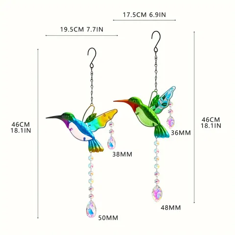 Hummingbird Crystal Suncatcher Hanging Ornament Colorful Glass Metal Rainbow Maker Garden Patio Window Decor Suncatcher Pendants
