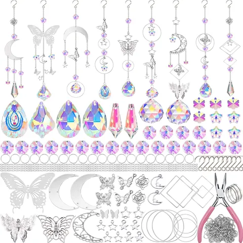DIY Crystal Suncatcher Kit Butterfly Moon Star Pendants Rainbow Maker Prisms For Home Window Decor Hanging Ornament Wind Chime Craft