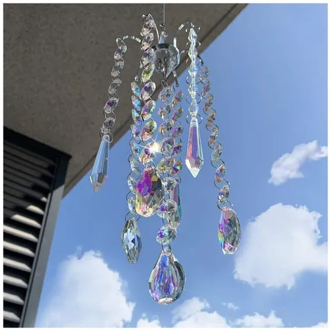 Crystal Sun Catcher Prism Hanging Ornament Colorful AB Bead Chandelier Suncatcher For Windows Garden Outdoor Indoor Decor