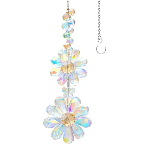 Crystal Flower Suncatcher Rainbow Maker Hanging Ornament AB Iridescent Butterfly Glass Prism For Window Garden Home Decor
