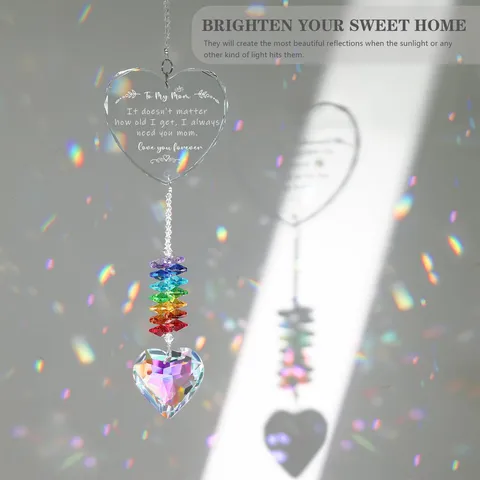 Crystal Suncatcher Heart Window Hanging Ornament Colorful K9 Faceted Beads Rainbow Maker Commemorative Gift For Mom Sister Retirement