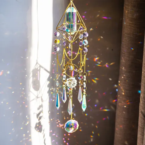 Crystal Suncatcher Prism Rainbow Mandala Hanging Ornament K9 Crystal Ball Sun Catcher For Window Balcony Garden Home Decor