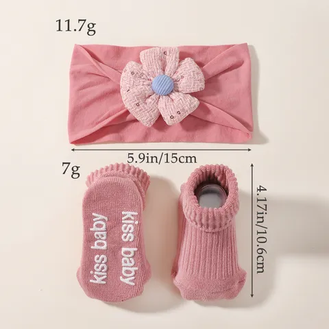 Baby Girls Flower Headband And Socks Set Cute Wide Elastic Nylon Hairbands Anti-Slip Ribbed Socks Toddler Hair Accessories