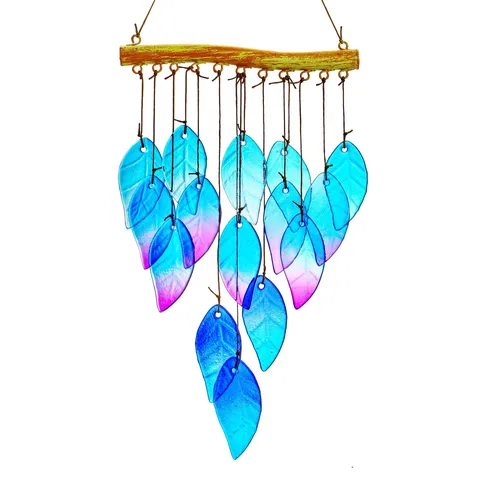 Handgefertigtes Buntglas Blatt Windspiel Outdoor Hängedeko Farbverlauf Glasblätter Holzbalken Sonnenfänger Für Garten