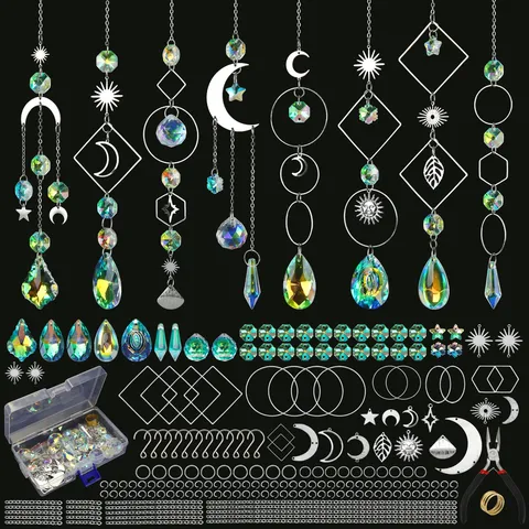 Set Fai da Te da 228 Pezzi per Acchiappasole per Finestre Prisma a Sfera in Cristallo Artificiale Luna Stella Cornici in Metallo per Regalo Festa della Mamma