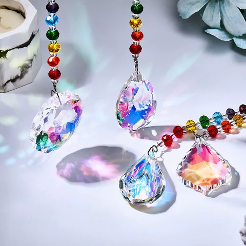 Crystal Suncatcher Hanging Pendant Rainbow Maker Colorful Beads Prism Ornament For Garden Home Window Decoration Gifts