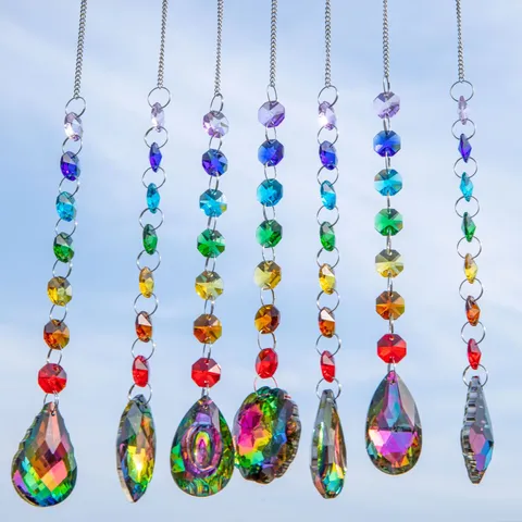 Crystal Suncatcher Set Silver Plated Octagonal Beads Rainbow Prism Hanging Ornaments For Windows Garden Home Decor Gift