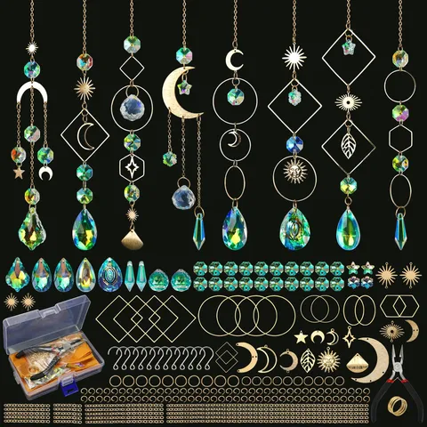 Set Fai da Te da 228 Pezzi per Acchiappasole per Finestre Prisma a Sfera in Cristallo Artificiale Luna Stella Cornici in Metallo per Regalo Festa della Mamma