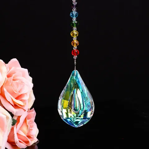 Faceted Rock Crystal Suncatcher Prism Pendant Rainbow Beads Chain Hanging Ornament Decorative Crystal For Home Window Chandelier Car Decor