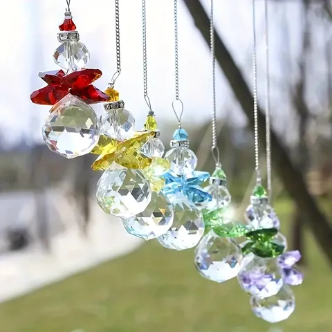 Crystal Suncatcher Hanging Ornament Glass Faceted Ball Pendant Prism With Metal Chain For Window Garden Christmas Tree Home Decor