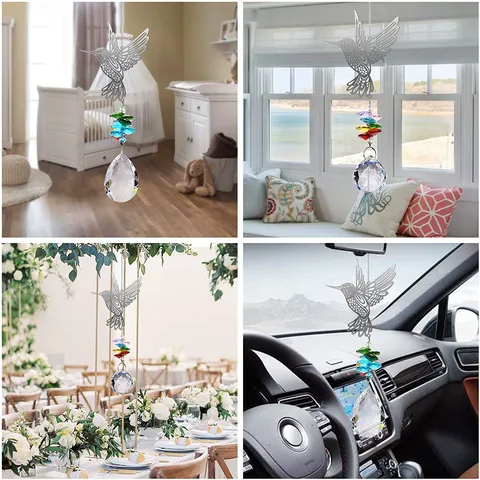 White Crystal Hummingbird Suncatcher Hanging Ornament Modern Minimalist Light Refracting Prism Window Garden Home Wall Decor
