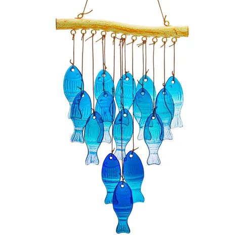 Handcrafted Blue Glass Fish Wind Chime For Outdoor Garden Beach Coastal Patio Decor Hanging Ornament Sea Theme Memorial Gift