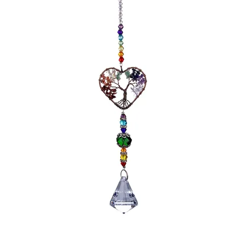 Albero della Vita Cristallo Suncatcher Ornamento Appeso Colorato Pietra Naturale Prisma Ciondolo per Casa Giardino Finestra Auto Decorazione
