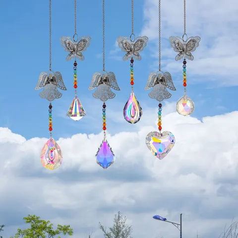 Farfalla Angelo Cristallo Suncatcher Prisma Creatore di Arcobaleno Finestra Appeso Ornamento Pendente in Cristallo Bianco Casa Giardino