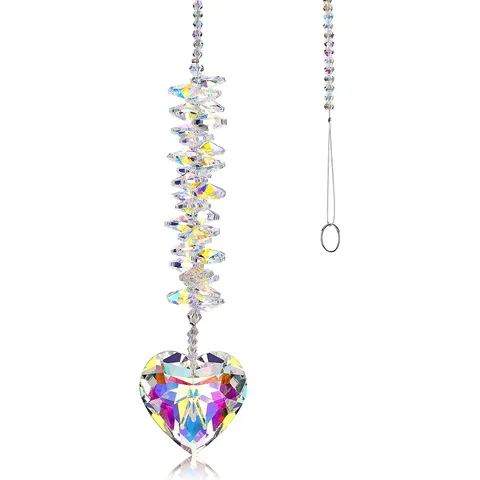 Suncatcher Crystal Heart Prism Pendant Colorful Glass Hanging Ornament For Garden Window Decoration Rainbow Maker Gift