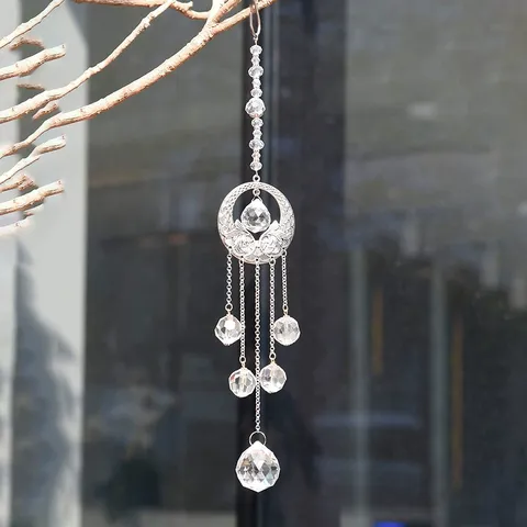 Crystal Suncatcher With Rock Crystal Prism Balls Alloy Hollow Moon Bird Ornament Garden Home Window Hanging Rainbow Maker Decor