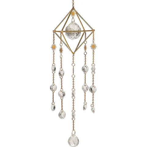 Geometric Metal White Crystal Suncatcher Hanging Ornament Faceted Crystal Ball Rainbow Maker For Indoor Window Home Decor