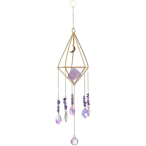 Geometrischer Kristall Suncatcher Hängendes Ornament Mit Amethyst Rohstein Gold Galvanisiertes Prisma Regenbogenmacher Für Fenster Haus Deko Geschenk