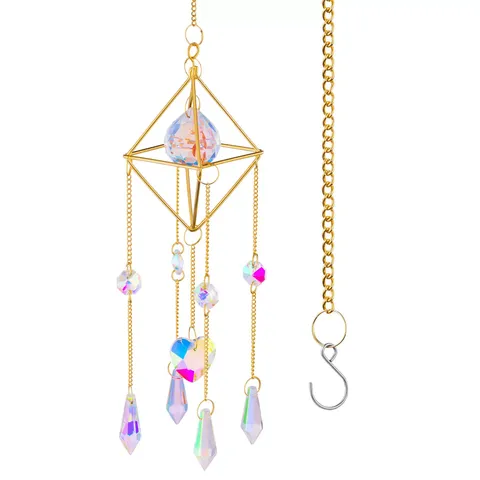 K9 White Crystal Suncatcher Geometric Metal Heart Hanging Window Decoration AB Rainbow Plating Chandelier Ornament Home Gift