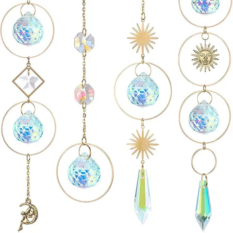 Acchiappasole Ciondolo di Cristallo Creatore di Arcobaleno Ornamento Sospeso per Giardino Finestra Casa Oro Lega AB Aurora Sfera di Cristallo Luna Sole Fata Regalo