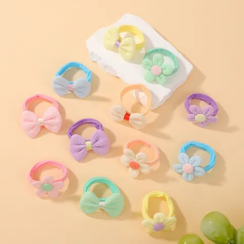 Élastiques à Cheveux Colorés en Tricot avec Nœud Motifs Floraux en Polyester pour Filles Accessoires Cheveux Doux