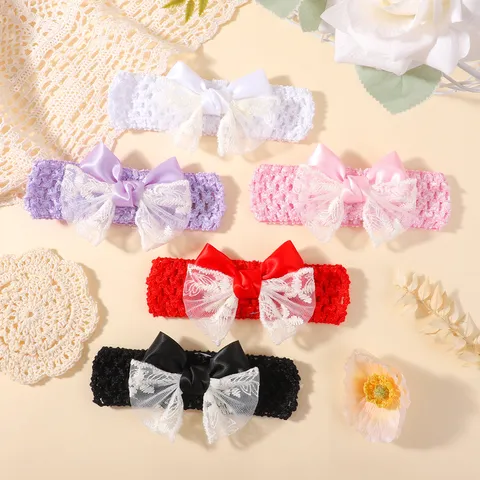 Baby Girl Hollow Out Nylon Headband Set Lace Bow Breathable Infant Hair Bands Crochet Hair Accessories For Photography Party Gift