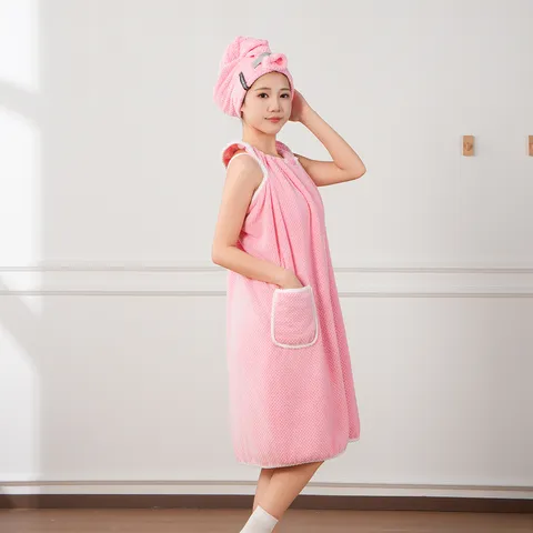 Women Wearable Bath Towel Skirt Coral Fleece Absorbent Quick Drying Bathrobe Spa Beach Towel Bath Skirt Sleepwear Home Wear