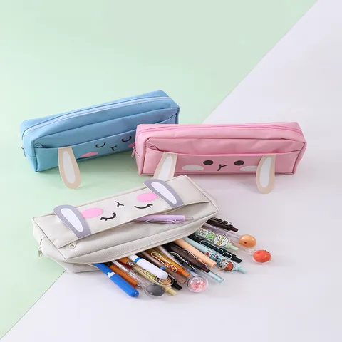 Large Capacity Oxford Cloth Pencil Case Multi Layer Cute Cartoon Rabbit Ear Stationery Bag Student Pencil Pouch