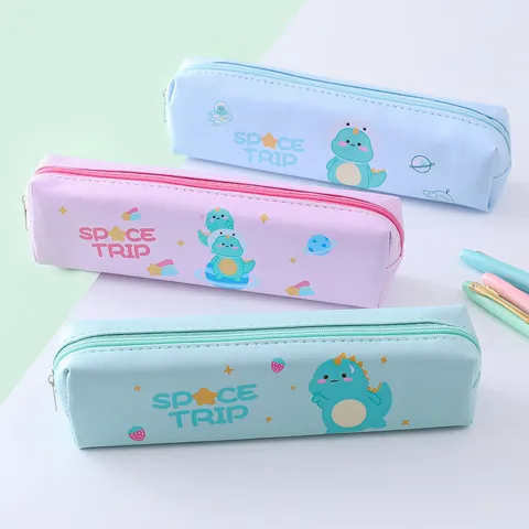 Kids Waterproof PU Pencil Case Cute Cartoon Dinosaur Pencil Box School Stationery Storage Bag For Students