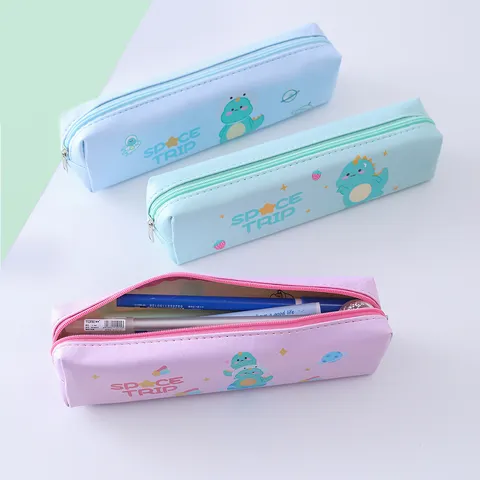 Kids Waterproof PU Pencil Case Cute Cartoon Dinosaur Pencil Box School Stationery Storage Bag For Students
