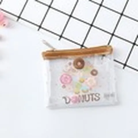 Transparent PVC Grid Pencil Pouch Cartoon Unicorn Print Small Document Storage Bag Waterproof Stationery Organizer
