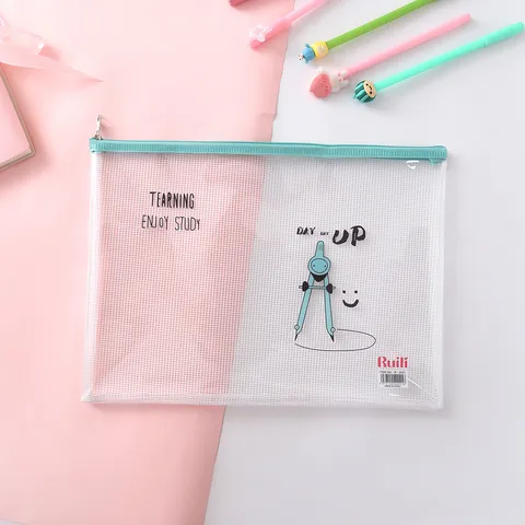 Transparent PVC File Bag A4 A5 A6 Document Folder Waterproof Zipper Grid Storage Bag Student Stationery Organizer