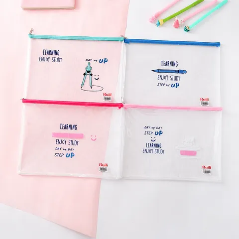 Transparent PVC File Bag A4 A5 A6 Document Folder Waterproof Zipper Grid Storage Bag Student Stationery Organizer