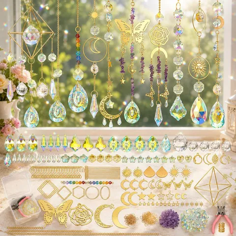 K9 Crystal Suncatcher Making Kit Gold Metal Charms Hanging Decoration Wind Chime Rainbow Maker Home Garden Decor Craft