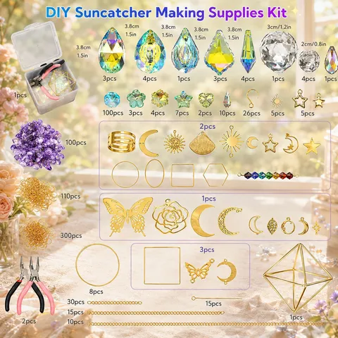 K9 Crystal Suncatcher Making Kit Gold Metal Charms Hanging Decoration Wind Chime Rainbow Maker Home Garden Decor Craft