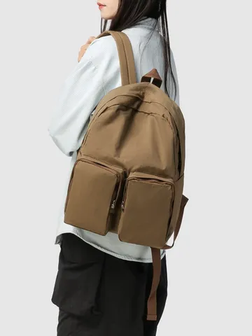 Large Capacity Dual Pocket Motorcycle Student Backpack Casual Lightweight Nylon School Bag For Women Workwear Daypack
