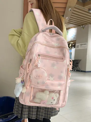 Zaino Scolastico con Motivo a Stelle Stampato Grande Capacità Nylon Student Bookbag Ragazze High School Laptop Zaino Carino Borsa da Viaggio