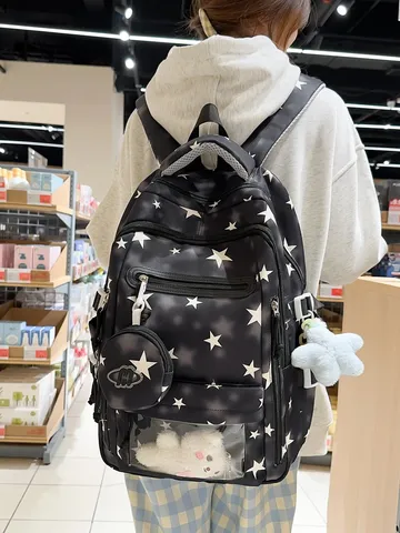 Zaino Scolastico con Motivo a Stelle Stampato Grande Capacità Nylon Student Bookbag Ragazze High School Laptop Zaino Carino Borsa da Viaggio