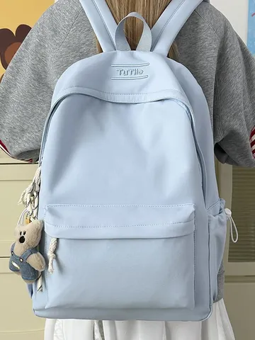 Grand Sac à Dos Scolaire en Nylon Léger pour Collégiens et Lycéens Sac à Dos Décontracté Couleurs Bonbon Avec Pendentif Ours