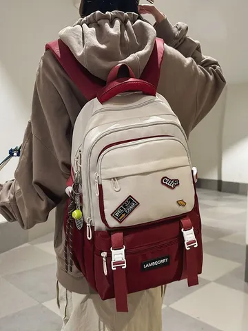 Unisex Student Backpack Contrast Color Waterproof Nylon Campus Style Large Capacity School Rucksack For Teenagers