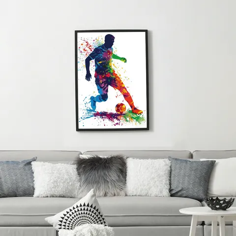 Arte de Pared de Lienzo de Futbolista Colorido Abstracto Silueta Deportiva de Fútbol Póster Sin Marco para Casa Sala de Estar Dormitorio Regalo Moderno