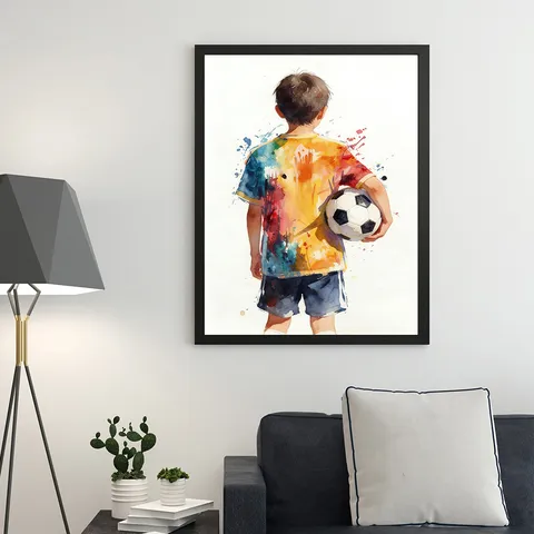Núcleo de Arte de Pared de Lienzo de Chico de Fútbol de Acuarela Moderna Tema de la Copa del Mundo de Fútbol Deportivo Sin Marco Pintura Impermeable