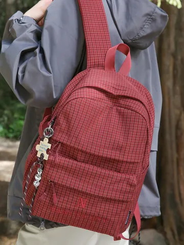 Sac à Dos Scolaire en Nylon à Carreaux pour Étudiants Grande Capacité Décontracté Sac à Dos à Damier Respirant Résistant à l'Usure Sac de Voyage Unisexe