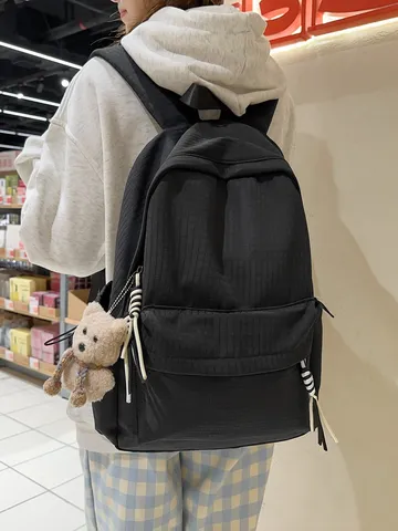 Sac à Dos Scolaire de Grande Capacité Style Preppy en Nylon Durable Motif de Grille Cartable pour Collégiens