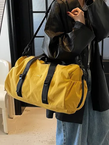 Grote Capaciteit Canvas Sporttas Voor Mannen Vrouwen Sportief Minimalistisch Effen Reistas Met Patch Stiksel Details