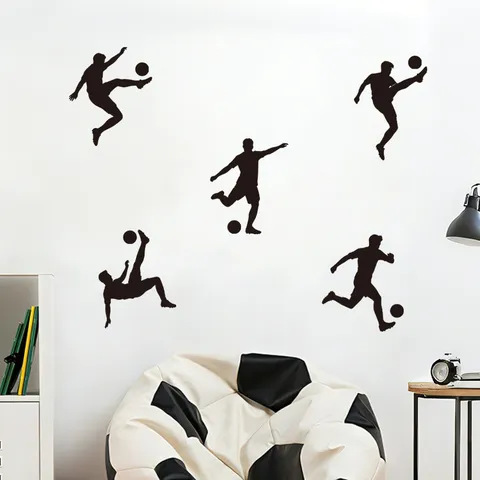 Sticker Mural Silhouette de Joueur de Football Sportif Stickers Action Athlète de Football en PVC Imperméable pour Chambre d'Enfant DIY Home Decor