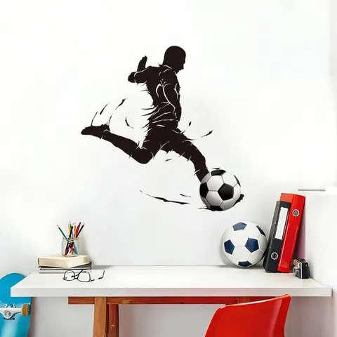 Fußballspieler Silhouette Wandtattoo Wasserdicht Abnehmbar PVC Sport Aufkleber Für Kinder Schlafzimmer Wohnzimmer Büro Deko Weltmeisterschaft Thema