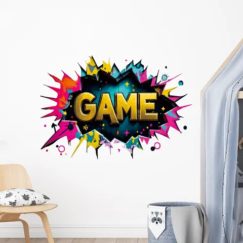 3D Broken Wall Game Wall Sticker Waterproof Removable PVC Graffiti Decals For Game Room Bedroom Home Decor