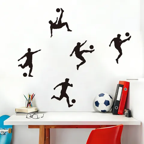 Sticker Mural Silhouette de Joueur de Football Sportif Stickers Action Athlète de Football en PVC Imperméable pour Chambre d'Enfant DIY Home Decor
